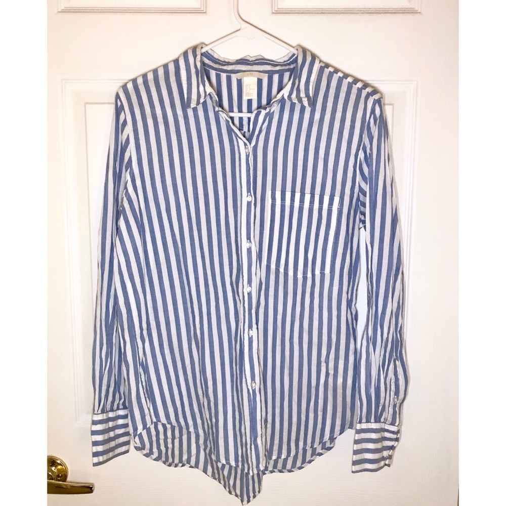 H&M Blue & White Striped Boating Shirt
